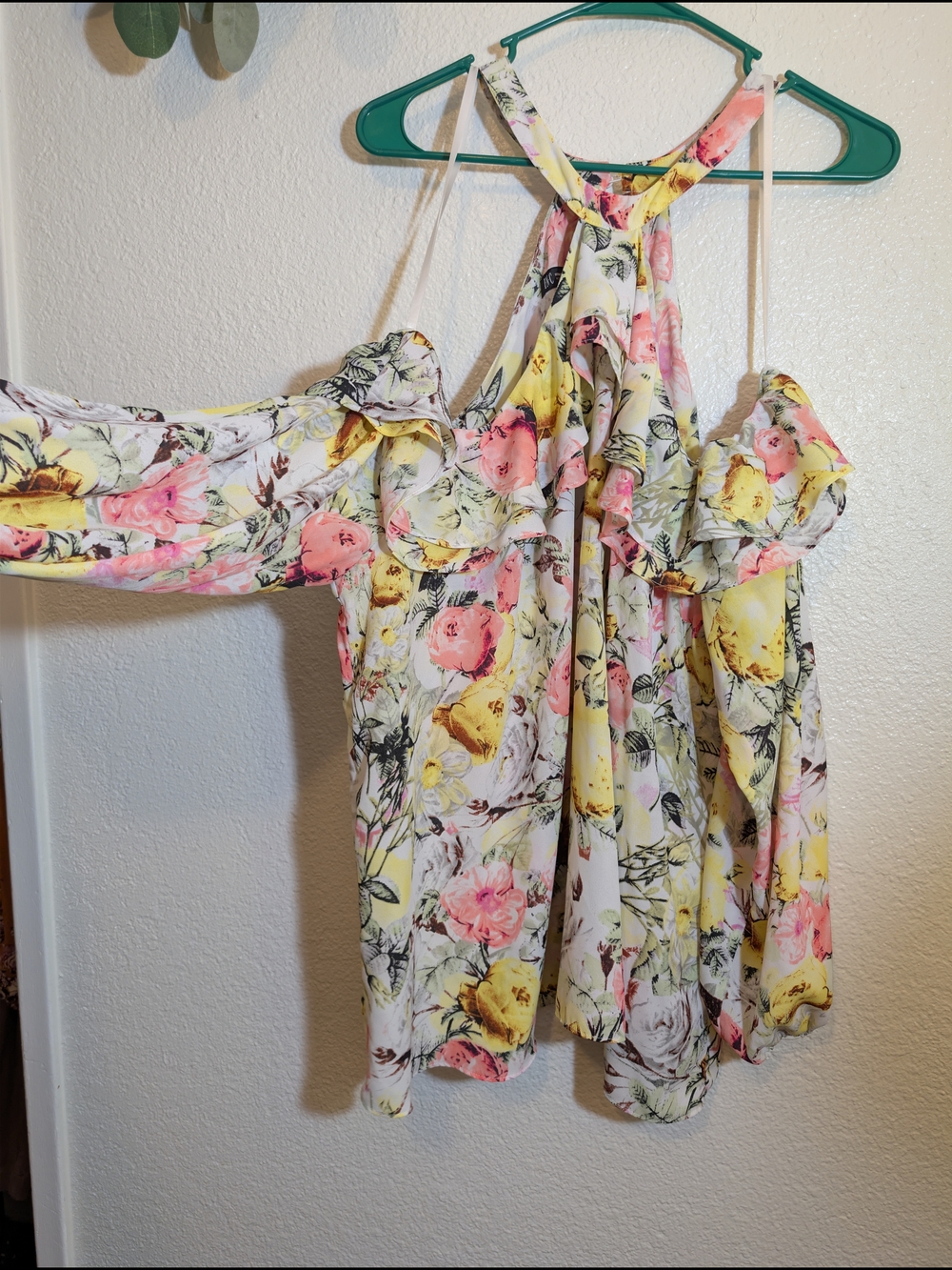 INC International Concepts Floral Cold-Shoulder Halter Top in Yellow & Pink